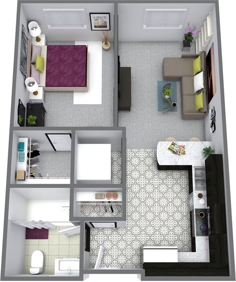 Floor plan for studio, 1 bath, 515 sqft